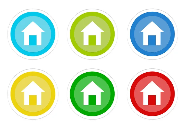 Set Rounded Colorful Buttons House Symbol Blue Green Yellow Cyan — Stock Photo, Image