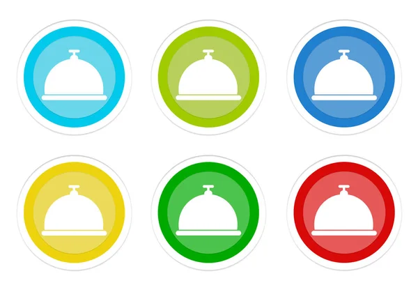 Набор Округлых Красочных Кнопок Символом Отеля Ресторана Синем Зеленом Желтом — стоковое фото