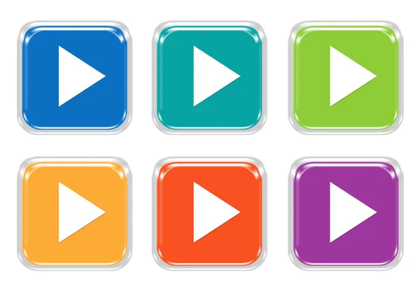 Set Rounded Square Colorful Buttons Play Symbol Blue Green Yellow — Stock Photo, Image