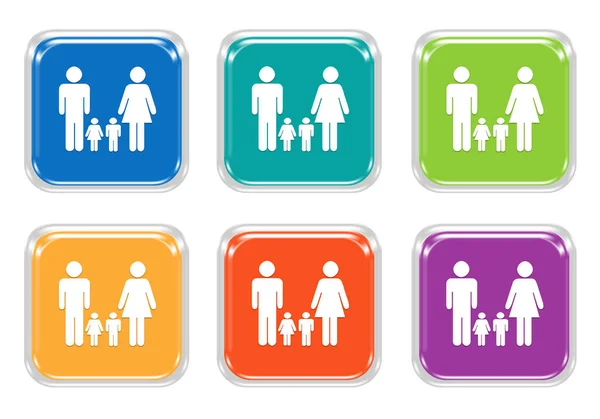 Set Aus Runden Quadratischen Bunten Knöpfen Mit Familiensymbol Den Farben — Stockfoto