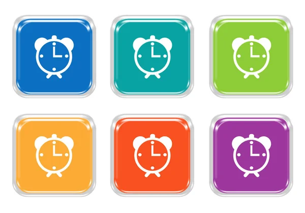 Conjunto Botões Coloridos Quadrados Arredondados Com Símbolo Despertador Nas Cores — Fotografia de Stock