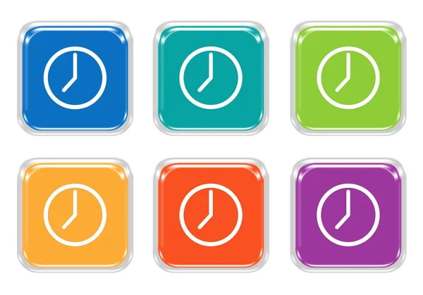 Set Rounded Square Colorful Buttons Clock Symbol Blue Green Yellow — Stock Photo, Image