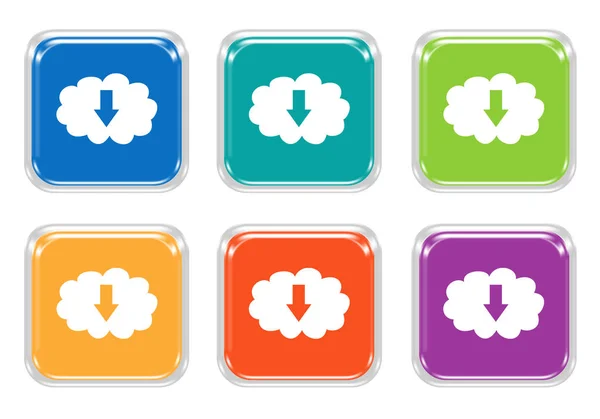 Set Rounded Square Colorful Buttons Cloud Download Symbol Blue Green — Stock Photo, Image