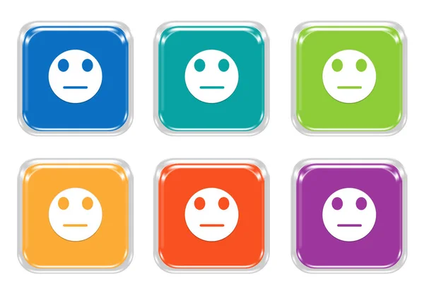 Conjunto Botões Coloridos Quadrados Arredondados Com Símbolo Facial Neutro Nas — Fotografia de Stock