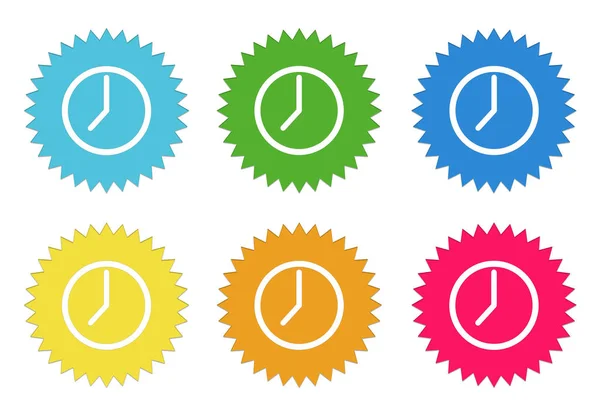 Set Rounded Colorful Sticker Icons Clock Symbol Blue Green Yellow — Stock Photo, Image