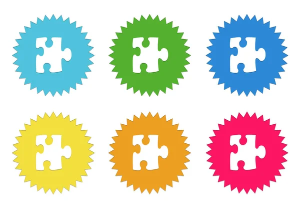 Set Rounded Colorful Sticker Icons Puzzle Symbol Blue Green Yellow — Stock Photo, Image