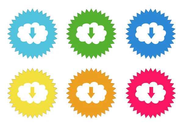 Set Rounded Colorful Sticker Icons Cloud Download Symbol Blue Green — Stock Photo, Image