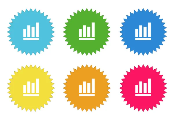 Aantal Afgeronde Kleurrijke Sticker Pictogrammen Met Staafdiagram Symbool Blauw Groen — Stockfoto
