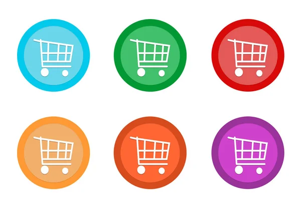Set Rounded Colorful Buttons Shopping Cart Symbol Blue Green Red — Stock Photo, Image