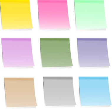 Yapışkan notlar, dokuz farklı renk.