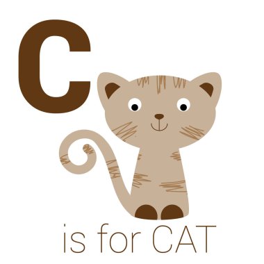 Çizilmiş alfabe harfi C ve kedi