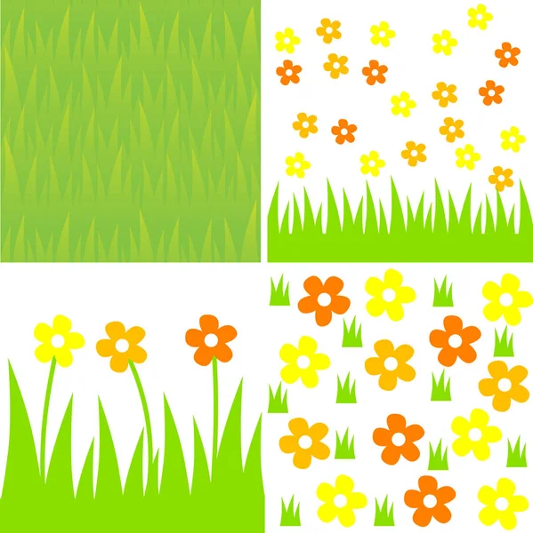 Set Von Blumen Und Gras Muster — Stockvektor
