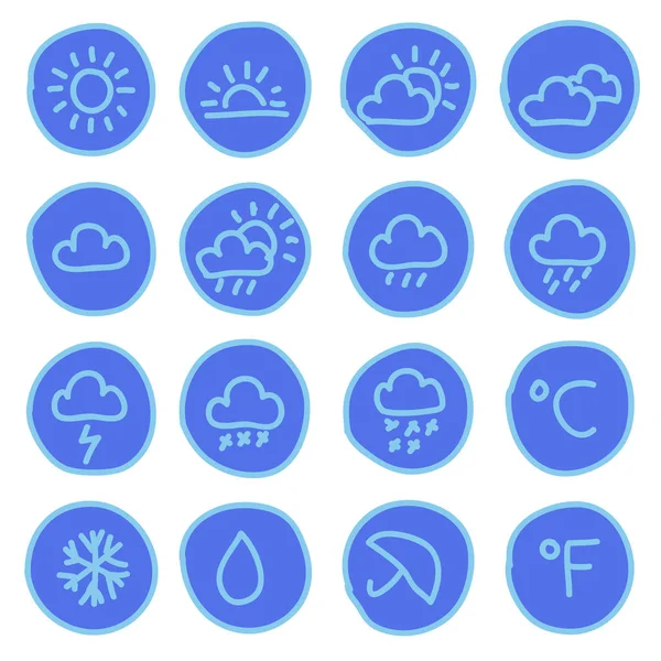 Iconos Meteorológicos Dibujados Mano Ilustración Vectorial — Vector de stock