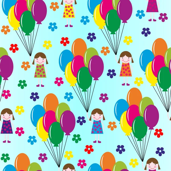 Niños Sin Costuras Patrón Chica Globos — Vector de stock