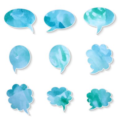 Beyaz arkaplanda izole edilmiş suluboya konuşma baloncukları kümesi 