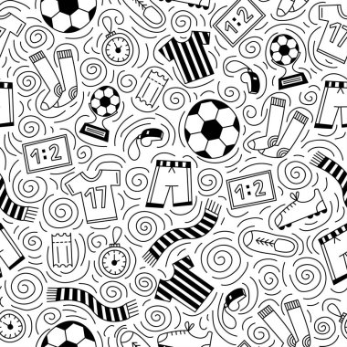 Sports Seamless Pattern With Soccer (Football) Symbols in Line Art Style. Vector Illustration  clipart