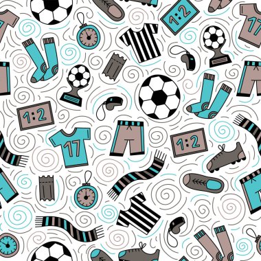 Sports Seamless Pattern With Soccer (Football) Symbols in Line Art Style. Vector Illustration  clipart