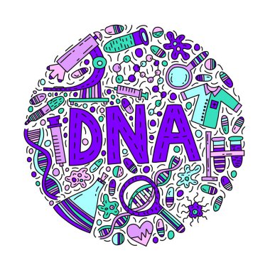 DNA. Vektör konsepti karalama çizimi harflerle 