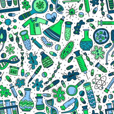 Tıbbi ve genetik vektör kusursuz desen ve karalama çizimi 