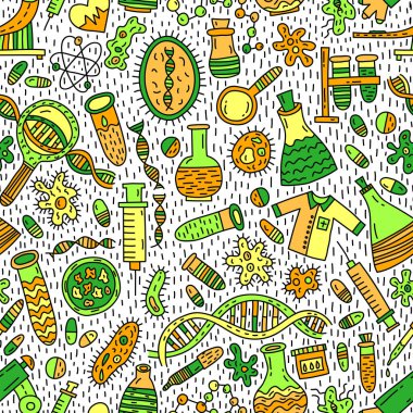 Tıbbi ve genetik vektör kusursuz desen ve karalama çizimi 