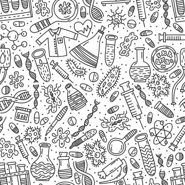 Tıbbi ve genetik vektör kusursuz desen ve karalama çizimi 