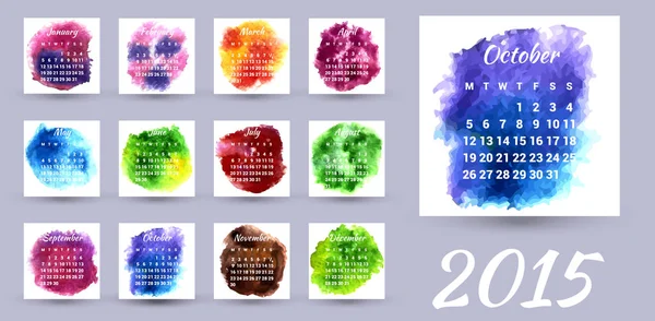 Calendário 2015 Com Padrões Aquarela Vector Semana Começa Segunda Feira — Vetor de Stock