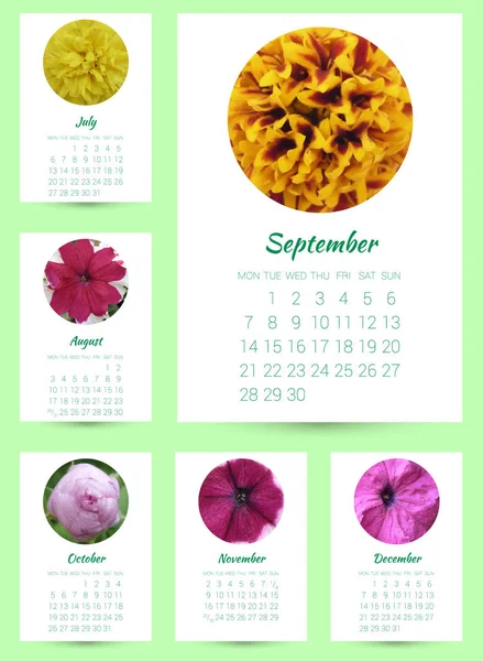 Calendário Com Flores Fotorealistas Vector Semana Começa Segunda Feira — Vetor de Stock