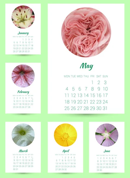 Kalender Met Fotorealistische Bloemen Vector Week Begint Maandag — Stockvector