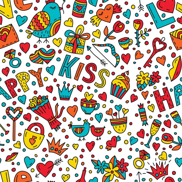 Cute Romantic Seamless Vector Pattern Doodle Style — Stockvector