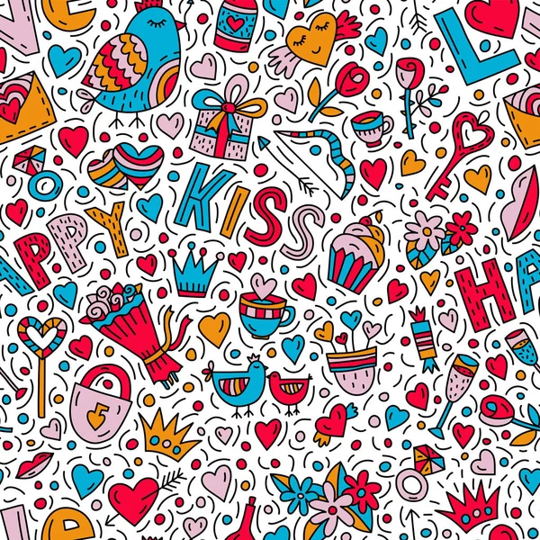 Cute Romantic Seamless Vector Pattern Doodle Style — 图库矢量图片