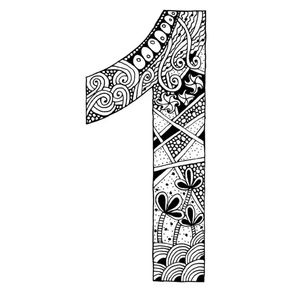 Zentangle风格的字母Albet Number Doodle Style 手绘草图字体 彩色页的矢量图解 马肯达斯或装饰品 — 图库矢量图片