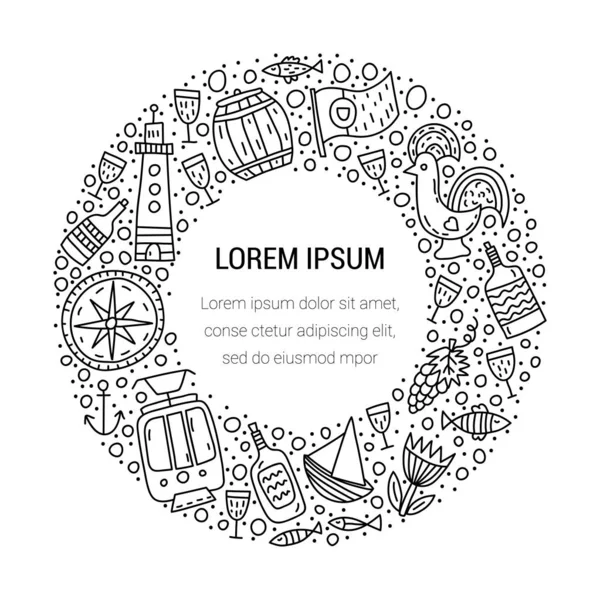 Circle frame with doodle Portugal symbols. Illustration with your text — Stock Illustration Circle Frame Doodle Portugal Symbols Illustration Your Text Stock Illustration