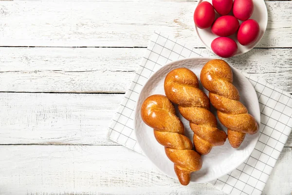 Greek Easter Buns Greek Easter Italian Easter Traditional Easter Bread — Stock Photo, Image