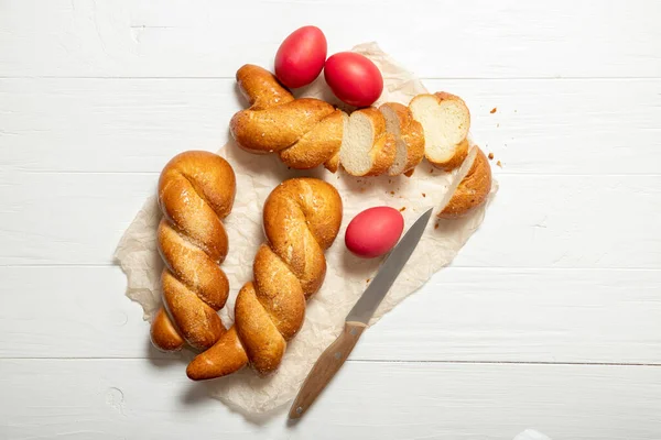 Greek Easter Buns Greek Easter Italian Easter Traditional Easter Bread — Stock Photo, Image