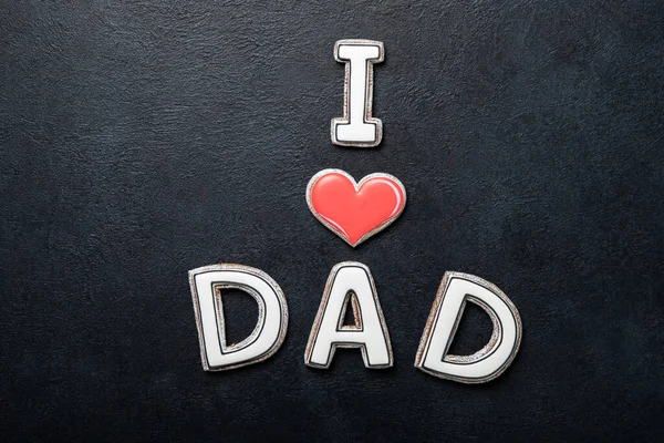 Happy Father Day Concept Cookies Black Background Text Love Dad — Stock Photo, Image