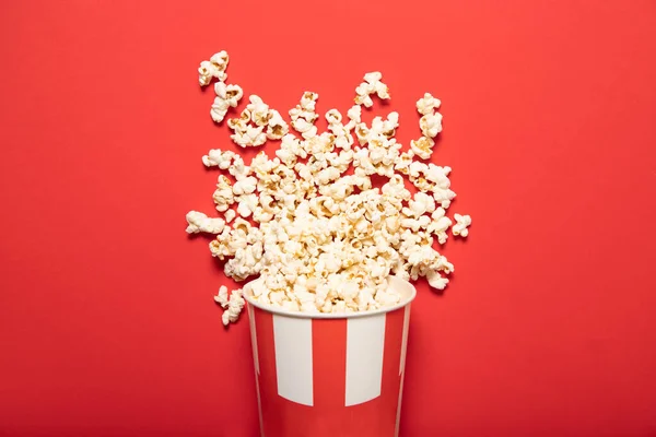 Paper Cup Popcorn Red Background — Stock Photo, Image