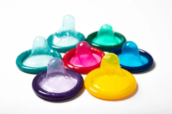 Colorful Condom White Background — Stock Photo, Image