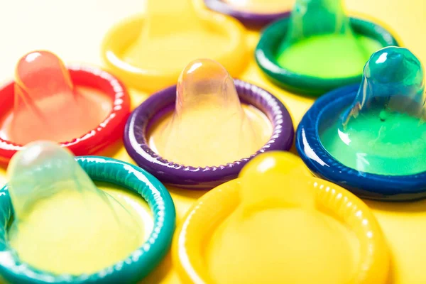 Colored Condoms Close Contraception — Stock Photo, Image