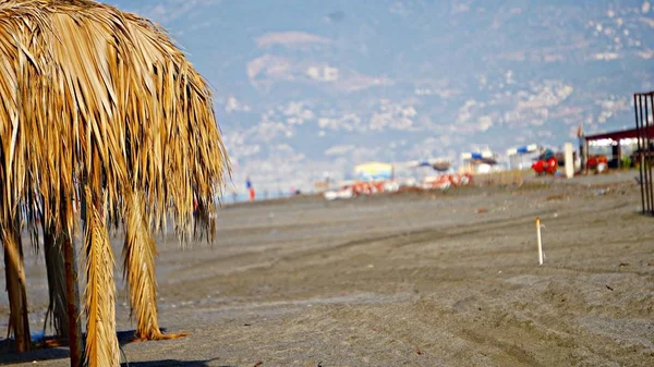 Bungalov, Kuru palmiye yaprakları ile kaplı düşmek için deniz, sahil
