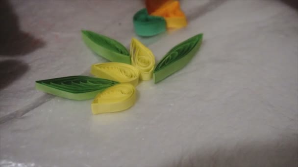 Woman doing DIY paper quilling — Stock Video