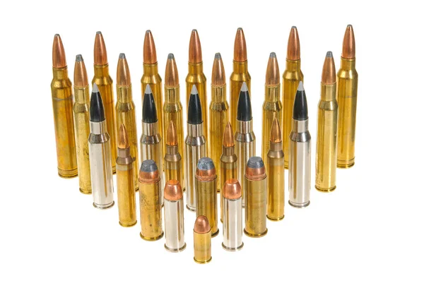 Ammunition Various Types Sizes 320 Auto 300 Win Mag Arranged Stock Picture