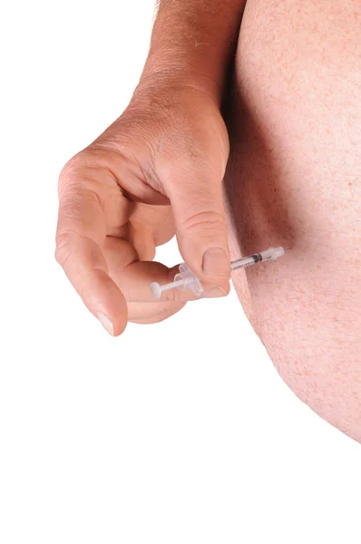 Diabetische Man Geven Zelf Een Schot Van Insuline — Stockfoto