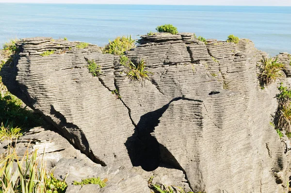 Panqueque Rocas Una Interesante Formación Roca Caliza Isla Sur Nueva — Foto de Stock