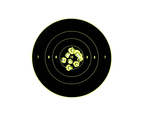 目标显示精度射击和展示枪支的准确性的弹孔 — 图库照片