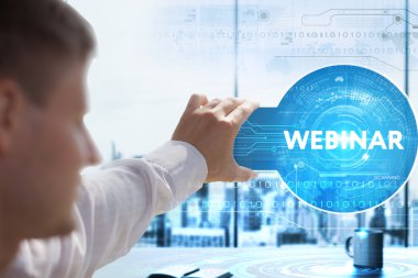 Ekonomi, teknoloji, Internet ve ağ kavramı. Genç busine