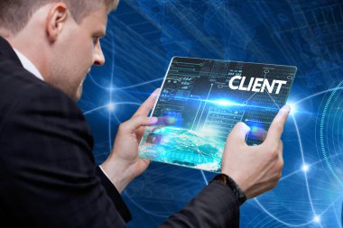 İş, teknoloji, internet ve ağ kavramı. Genç otobüs