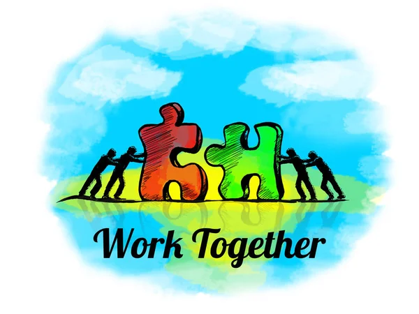Illustration.Conceptul de afaceri de lucru în echipă cu puzzle-ul jigsaw. Wo — Fotografie, imagine de stoc