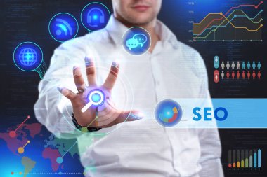 Ekonomi, teknoloji, Internet ve ağ kavramı. İş adamı