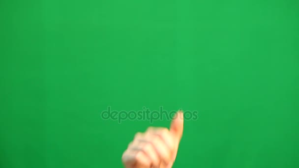 Hand gestures. Touchscreen. Female hand showing multitouch gestures in green screen — Stock Video