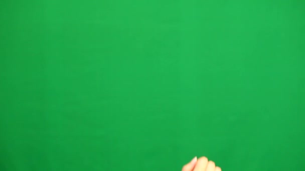 Hand gestures. Touchscreen. Female hand showing multitouch gestures in green screen — Stock Video